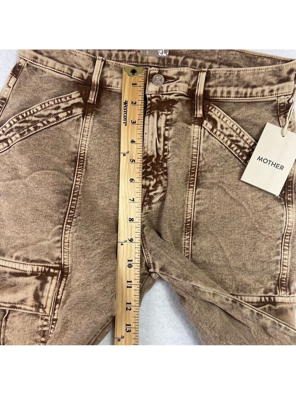 MOTHER Wide Leg Jeans The Swiss Army Desperado Heel Jeans in Tan Sz 28 NWT - Picture 11 of 16
